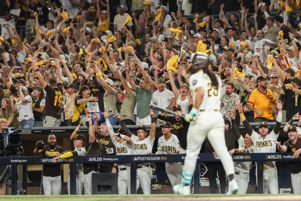Fans celebrate a home run by San Diego Padres star...
