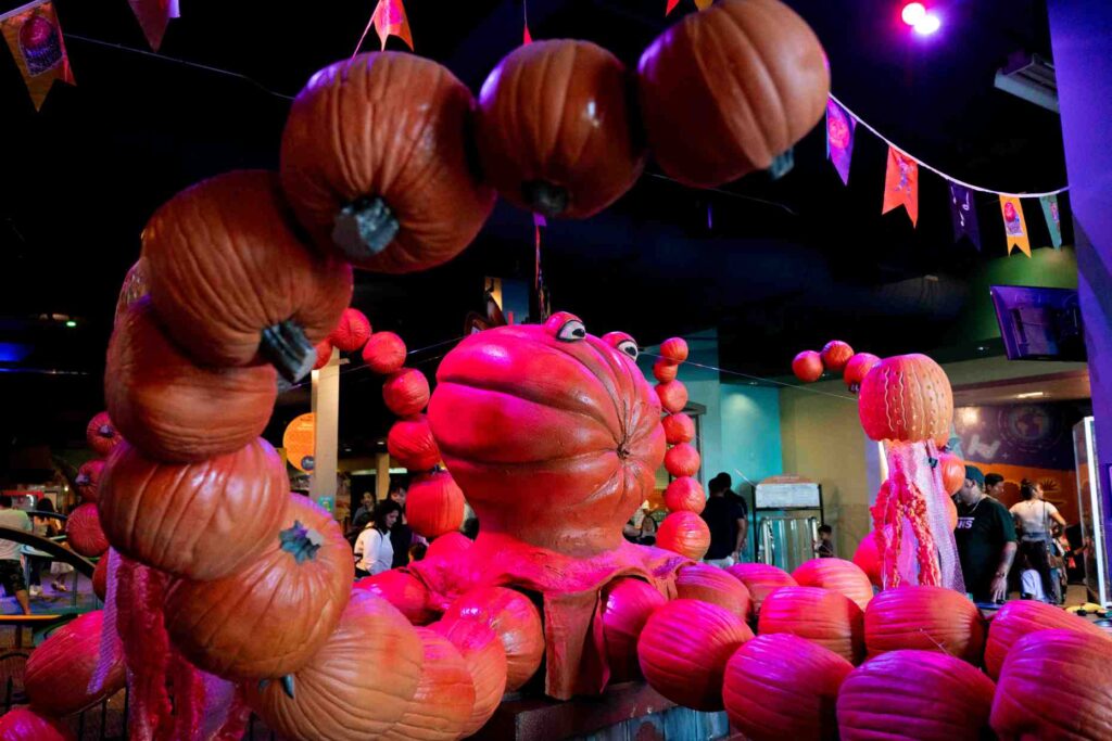 A pumpkin monster greets Pumpkin Palooza visitors at the Discovery...