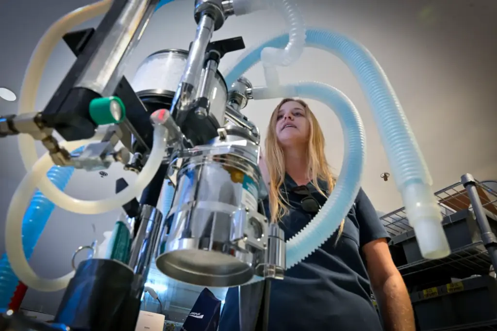 Pacific Marine Mammal Center associate veterinarian Kelsey Reames, next to...