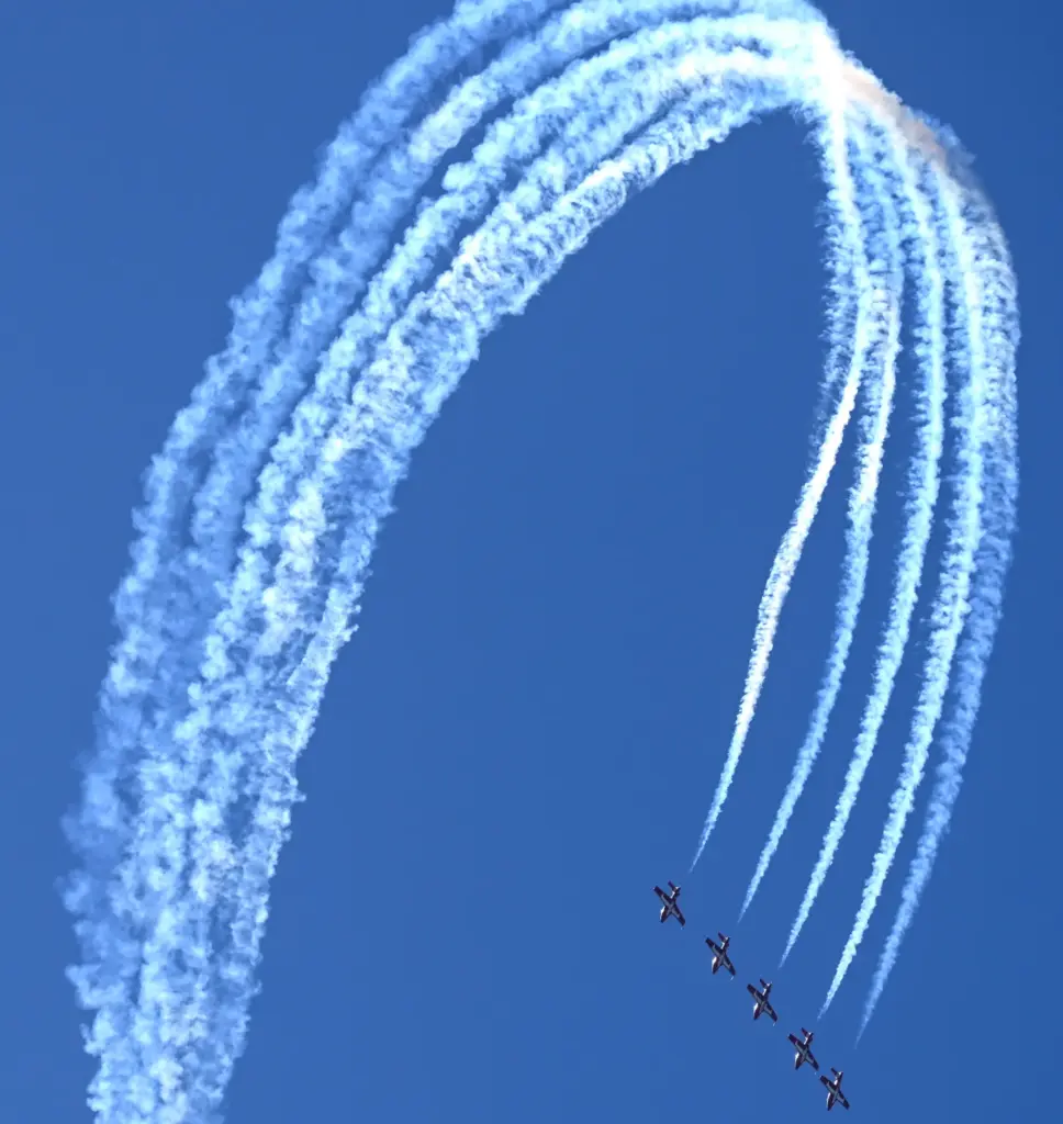 The Canadian Forces Snowbirds perform during the Pacific Airshow in...