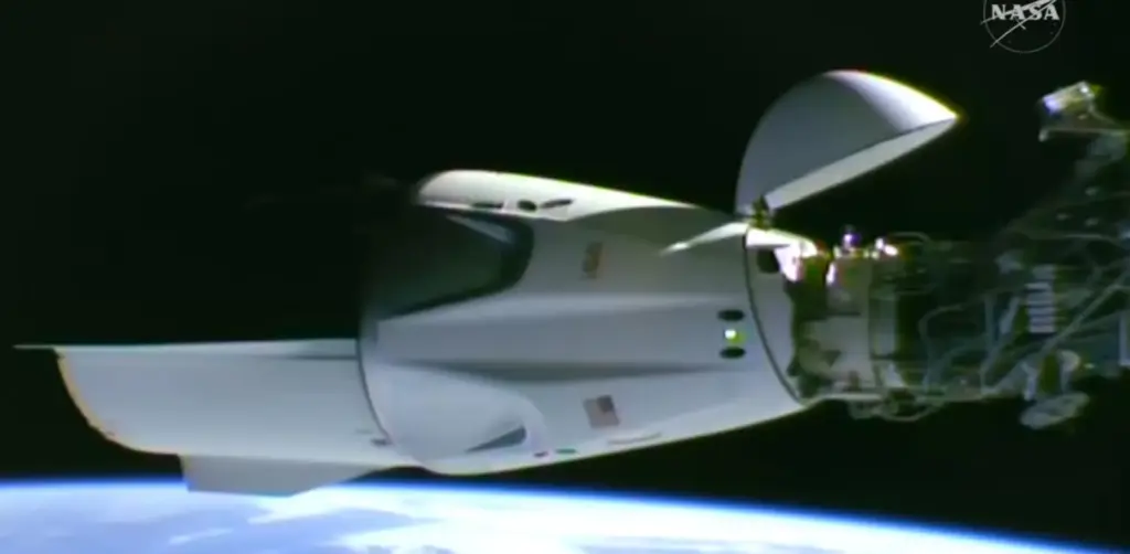 This image taken from video by NASA shows a SpaceX...