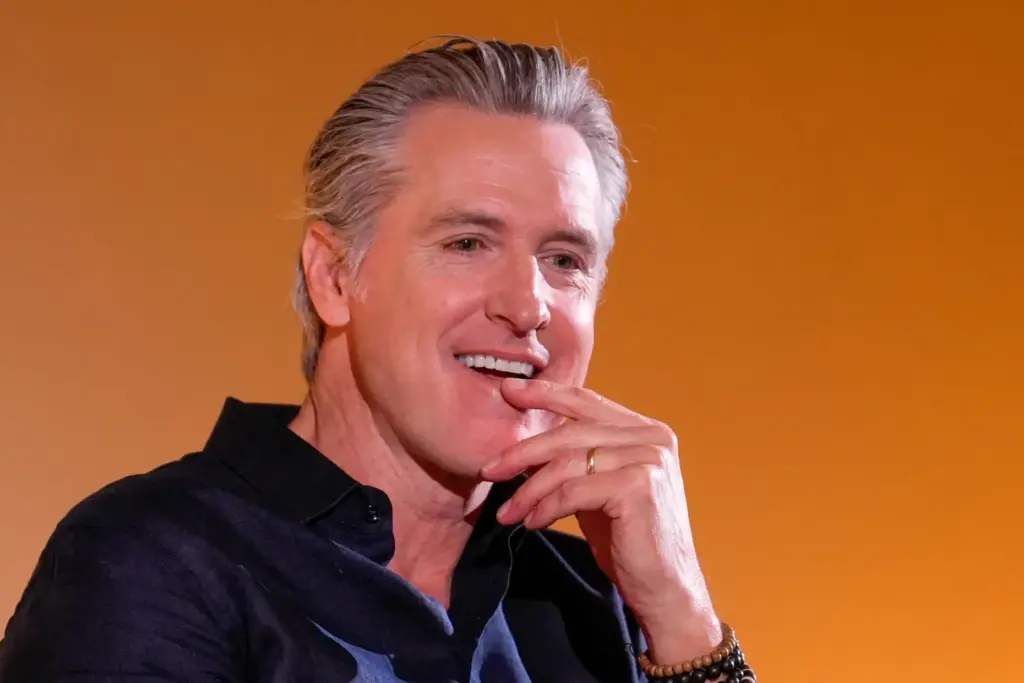 California Gov. Gavin Newsom pauses while discussing environmental issues in...