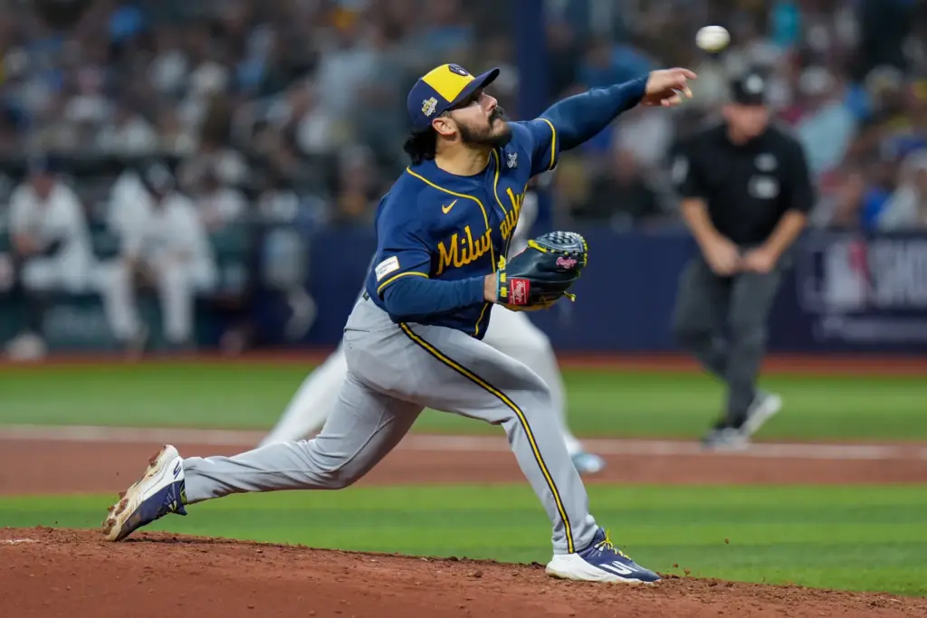 Milwaukee Brewers relief pitcher JoJo Romero throws to the plate...
