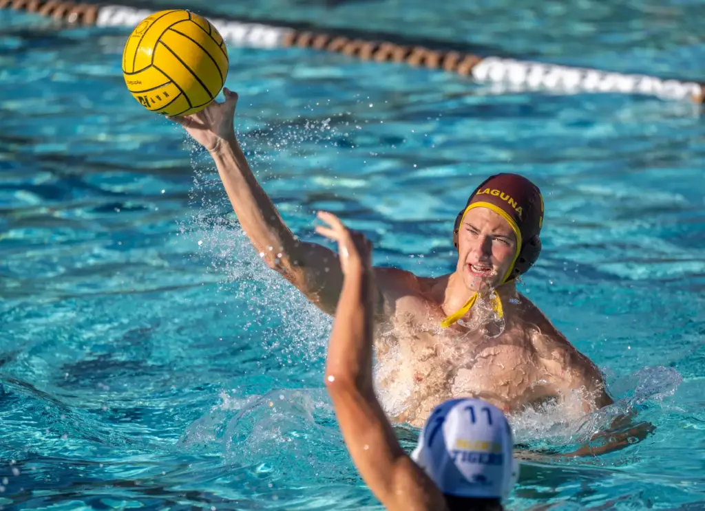 Laguna Hillsâ Ezra Williford shoots on goal during a nonleague...