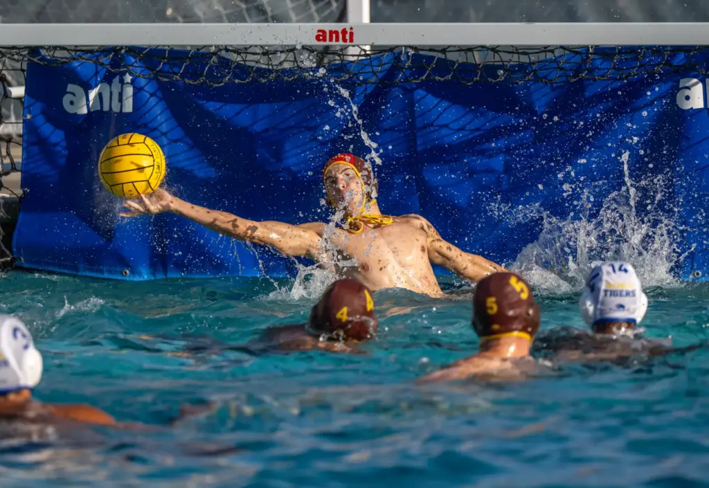 Laguna Hills goalie Antonio Barney blocks a shot during a...