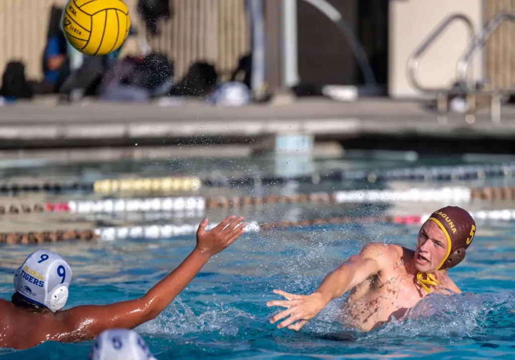 Laguna Hillsâ Ezra Williford shoots on goal during a nonleague...