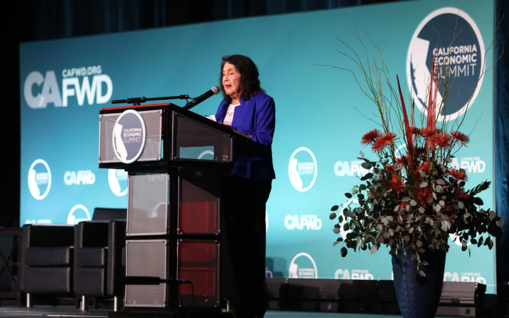 Dolores Huerta, co-founder of the United Farm Workers, speaks in...