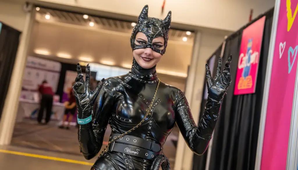 Noelle Smith cosplays as Catwoman during CatCon at the Pasadena...