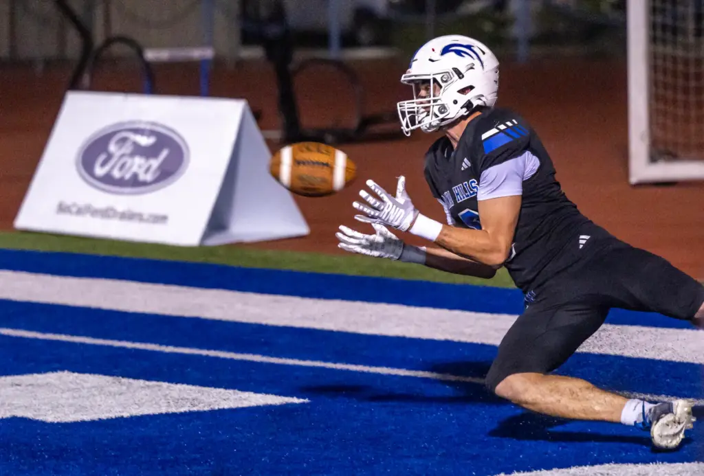 Dana Hills wide receiver Mason Valles (9) makes a diving...