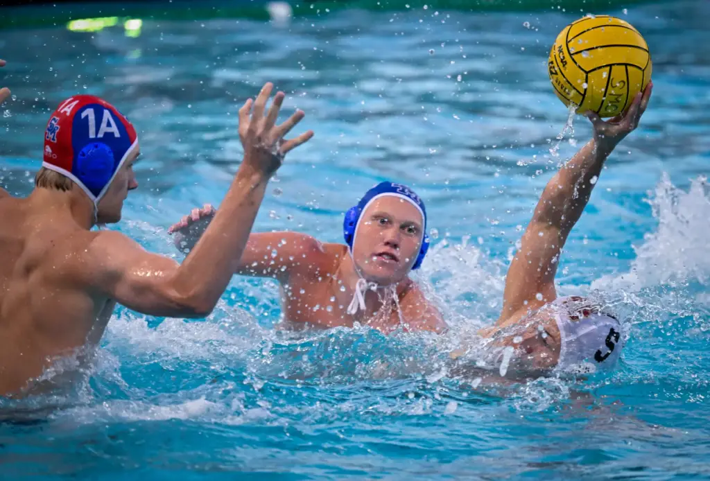 Santa Margaritaâs goalie Oliver Beck, left, and teammate David Greenfield,...