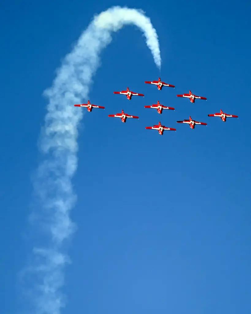 The Canadian Forces Snowbirds perform during the Pacific Airshow in...