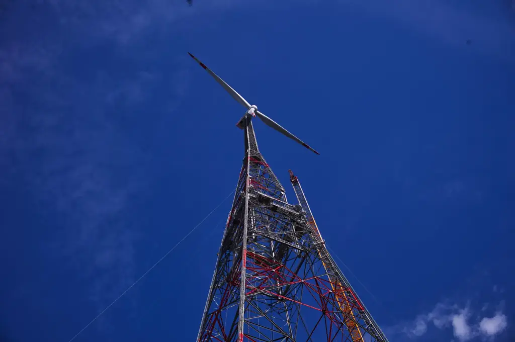 A newly constructed wind turbine stands in Schipkau, Germany.