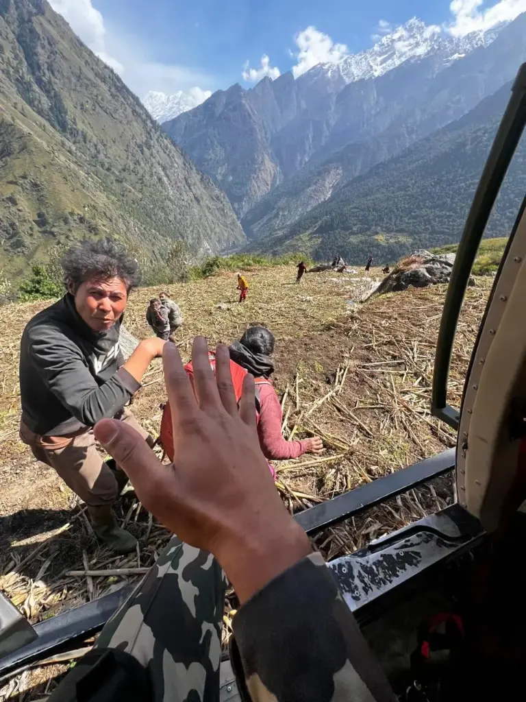 In this photo provided by the Nepal Army, residents affected...