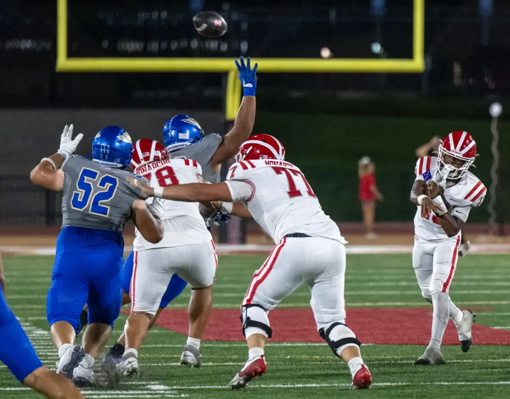 Mater Dei quarterback Paytyn Guess (13) throws the ball during...