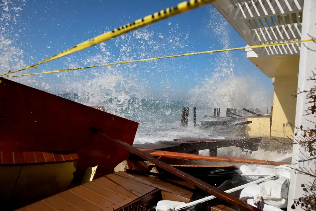 A heavily damaged portion of the Peninsula boardwalk continues to...