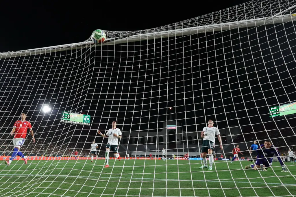 Chile forward Maximiliano GutiÃ©rrez, not pictured, scores a goal past...