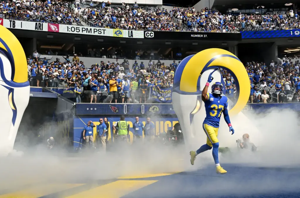 Rams safety Quentin Lake (37) during player introductions at SoFi...