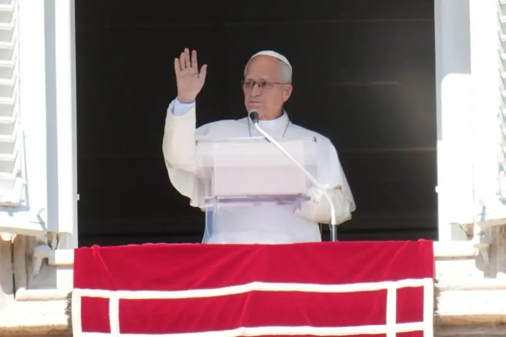 Pope Leo XIV delivers a prayer in St. Peter's Square.