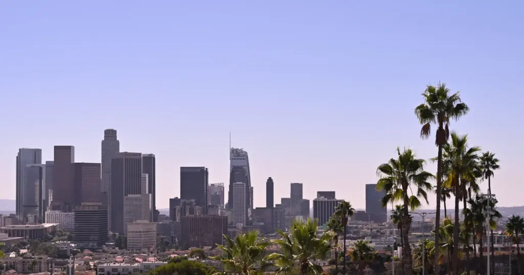 A view of downtown Los Angeles before Game 3 of...