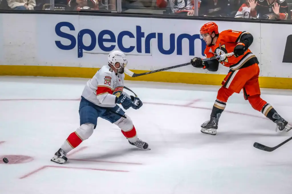 The Ducksâ Sam Colangelo (12) shoots on goal during the...