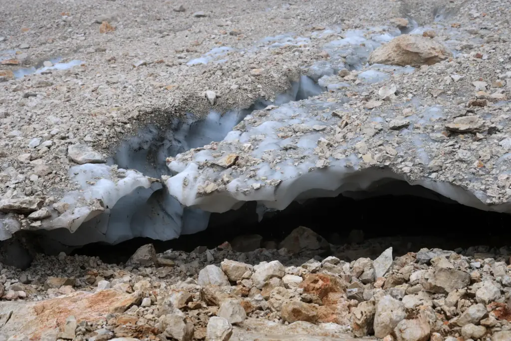 A view of the remaining ice at the Skuta glacier near Kamnik, Slovenia.