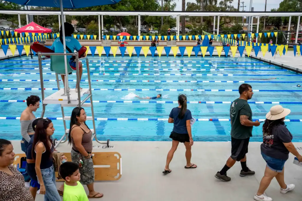 Members of the public tour the updated facilities at the...