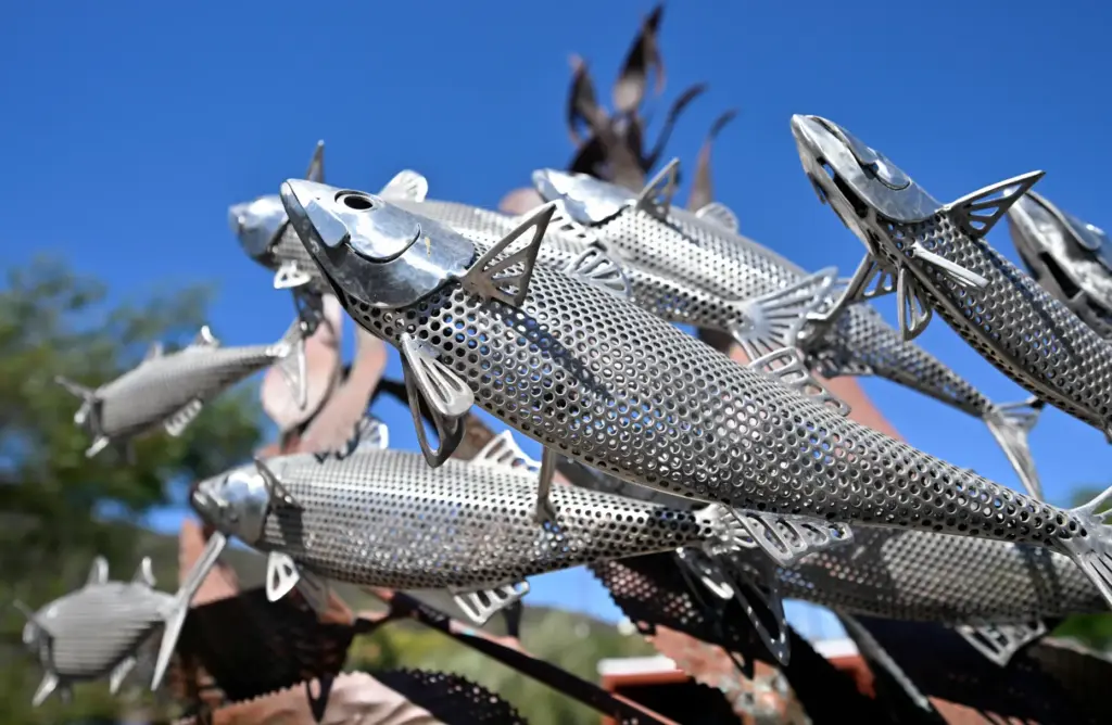 A metal sculpture donated by artist, Casey Parlette is displayed...