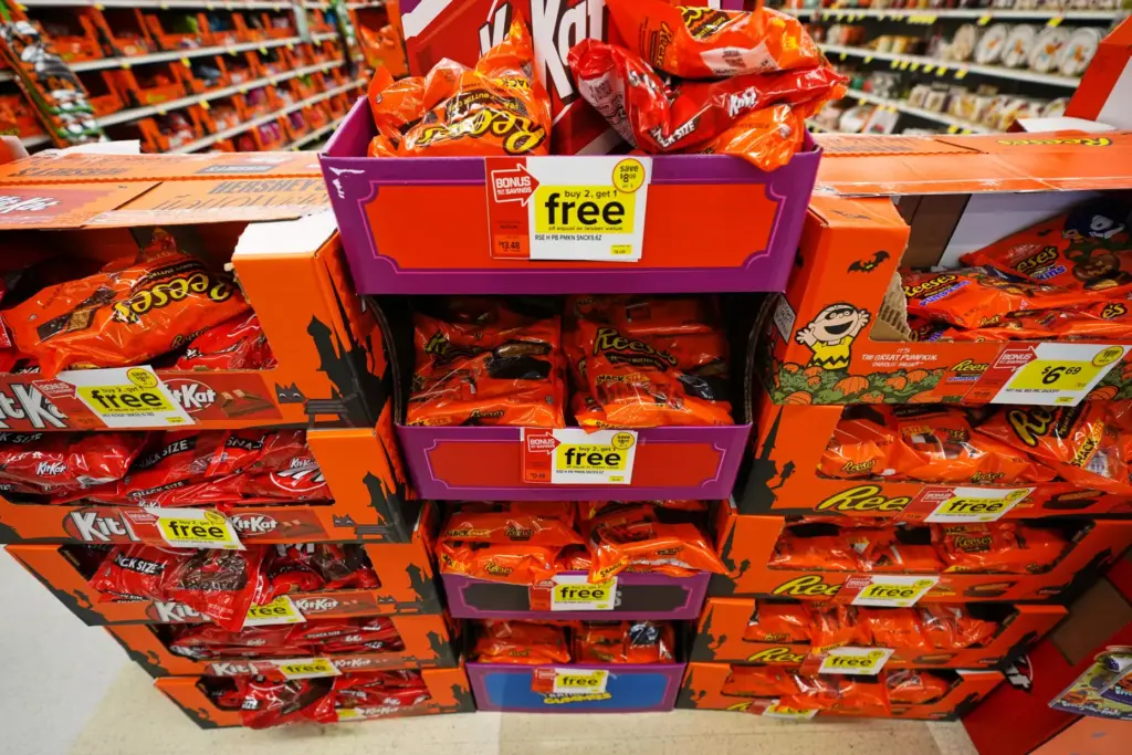Halloween candy is displayed for sale at a Giant grocery...