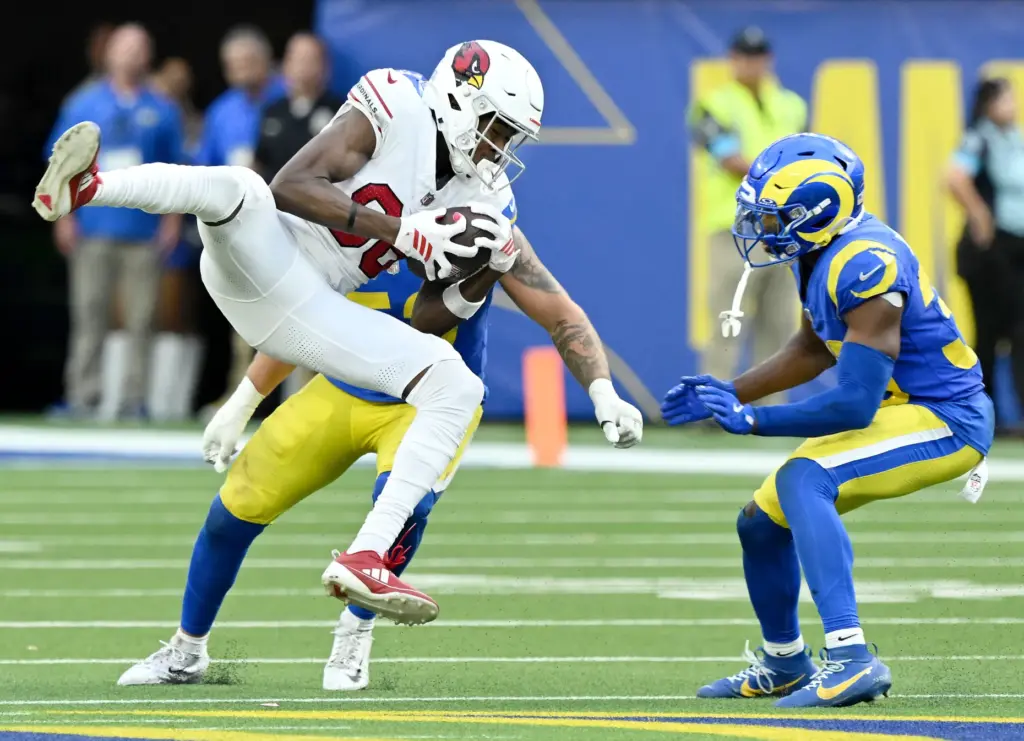 Arizona Cardinals wide receiver Jalen Brooks (86) is hit by...