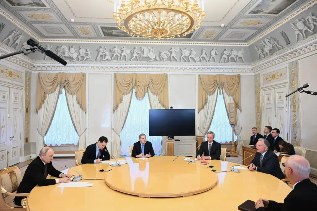 Russian President Vladimir Putin, U.S. envoy Steve Witkoff, Russian Presidential Envoy Kirill Dmitriev and adviser Yuri Ushakov.