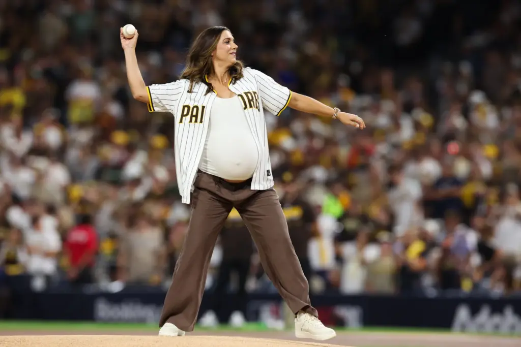 Former soccer player Alex Morgan throws out a ceremonial first...