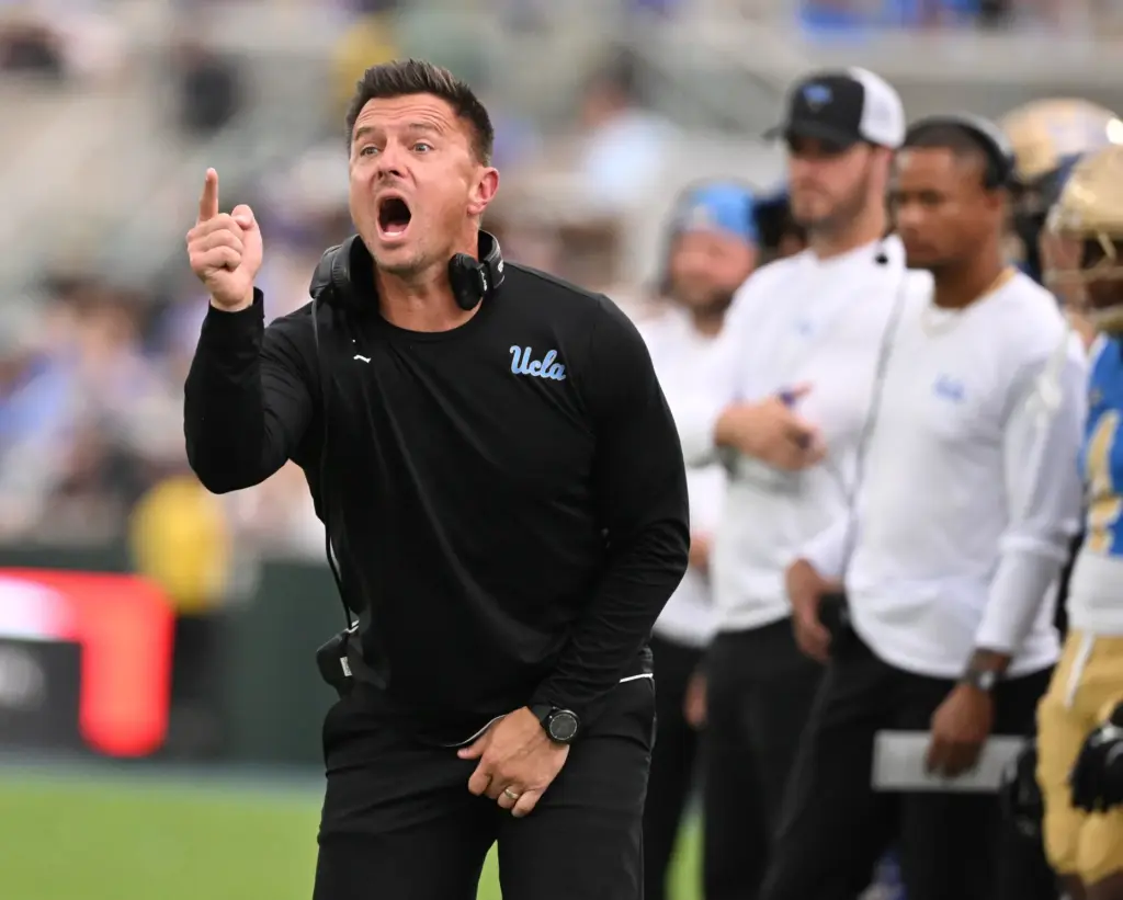Head coach Bob Chesney of the UCLA Bruins reacts toward...