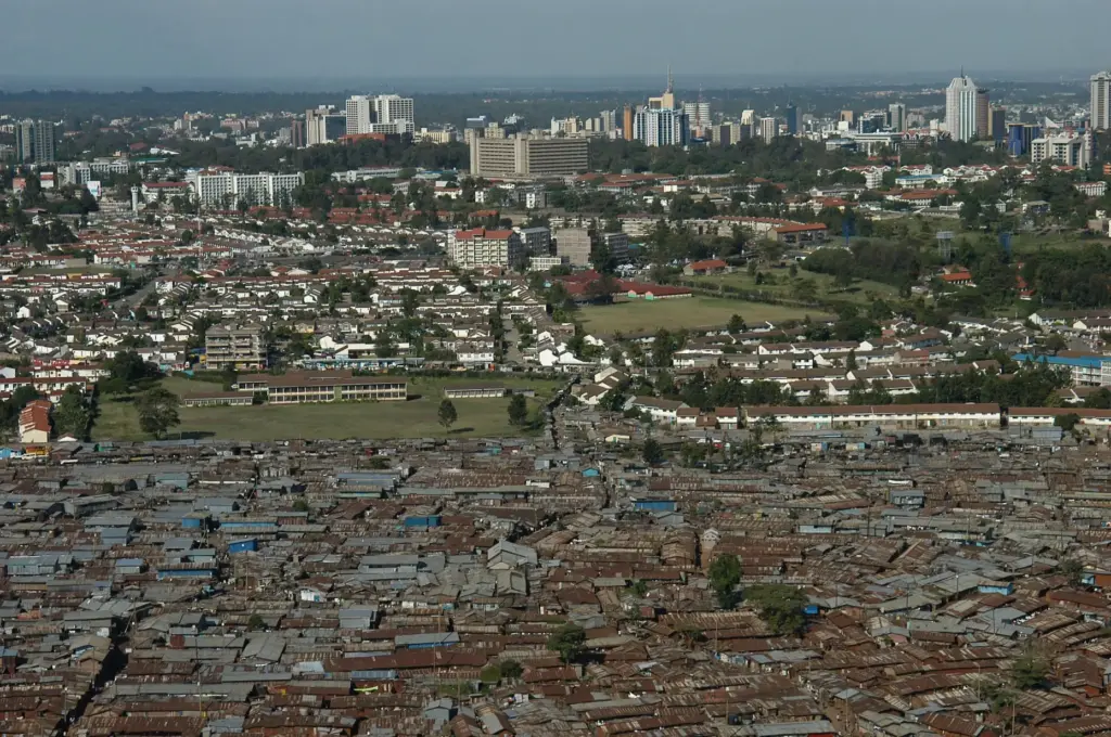 FILE -An aerial view of the slum of Kibera with...