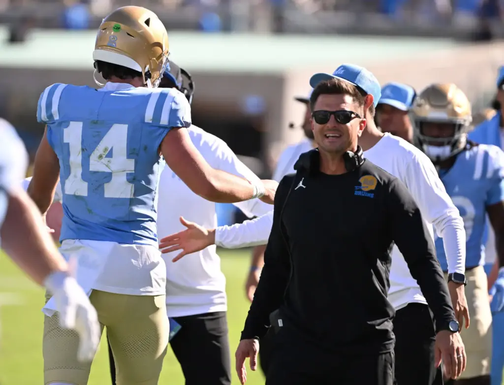 Head coach Bob Chesney of the UCLA Bruins smiles after...