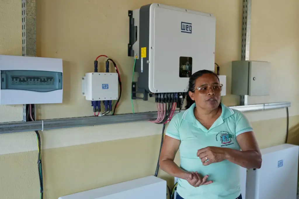 Rosenilce Cruz, the principal of the Sao Benedito School, talks...