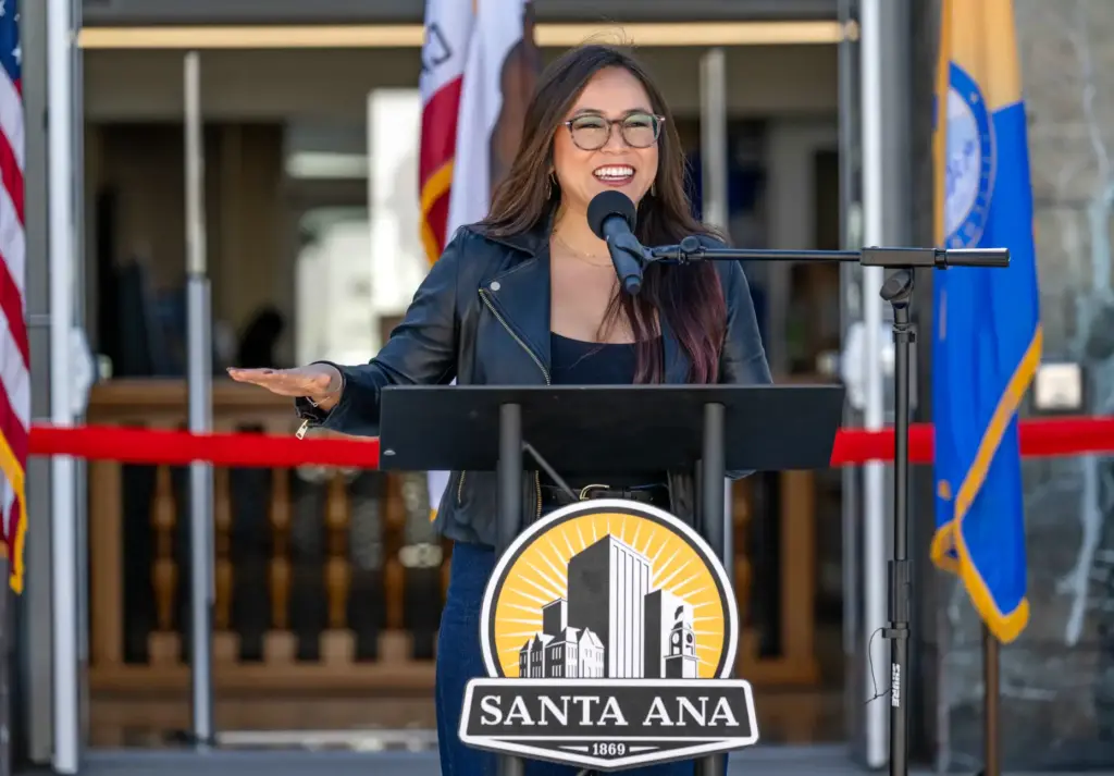 Santa Ana City Councilmember Thai Viet Phan speaks during a...