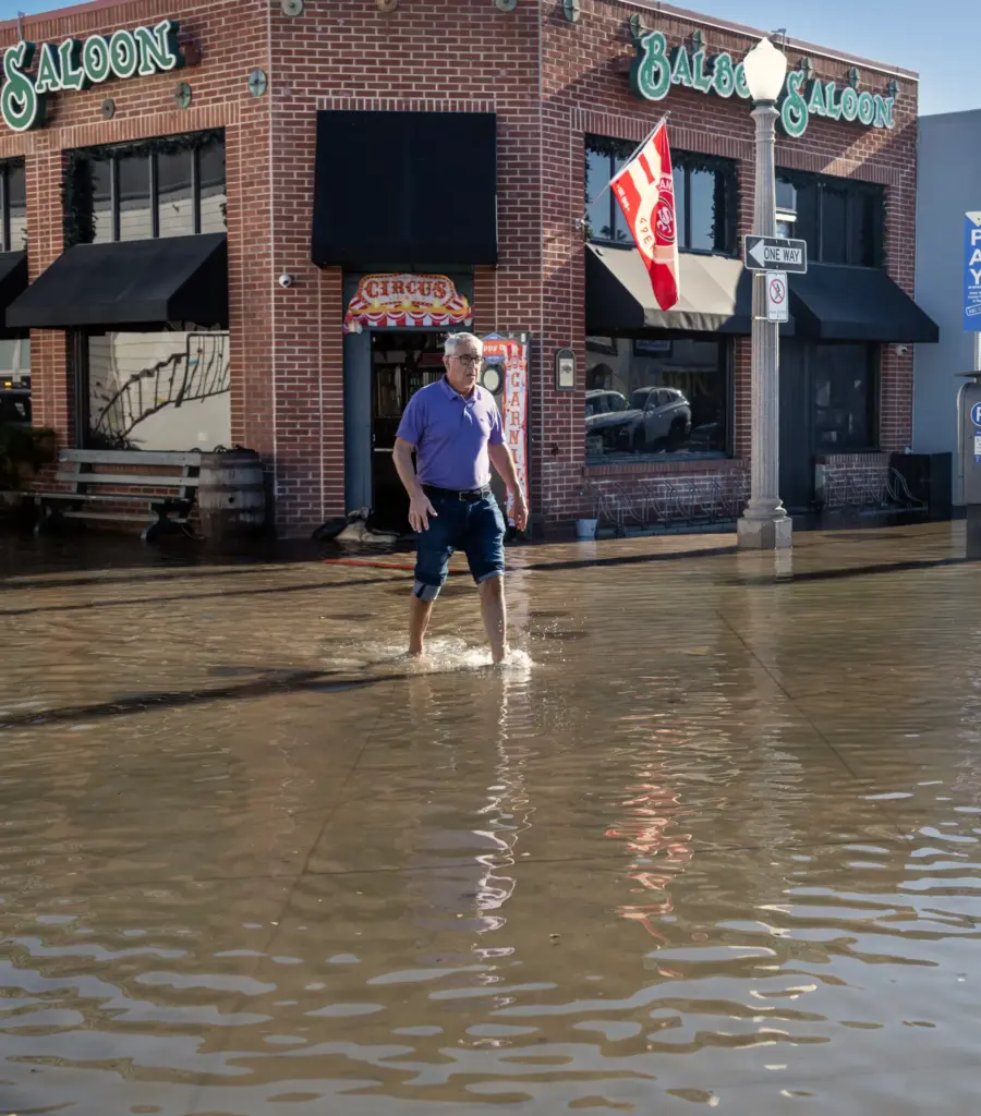 Bernard Debbasch checks out the flooding at the Balboa Fun...