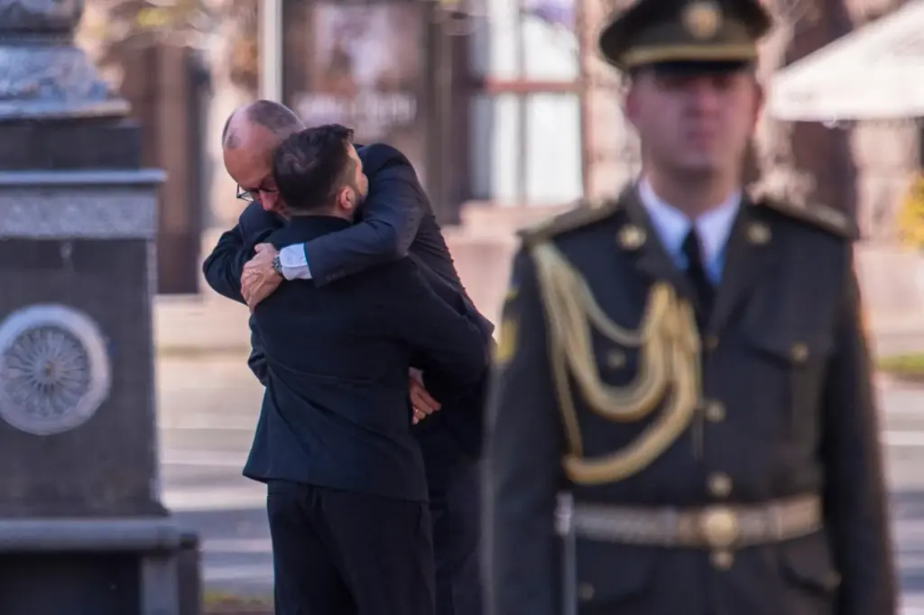 Ukraine’s President Volodymyr Zelenskyy meets German Chancellor Friedrich Merz before...