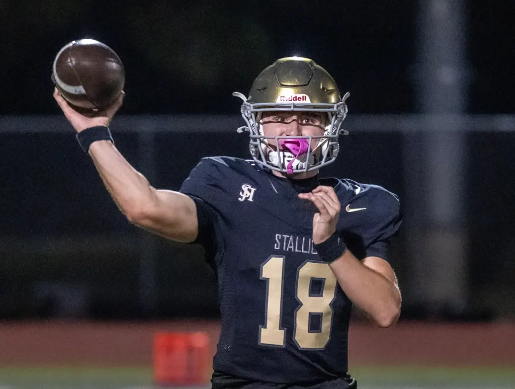 San Juan Hills quarterback Parker Armstrong (18) throws the ball...