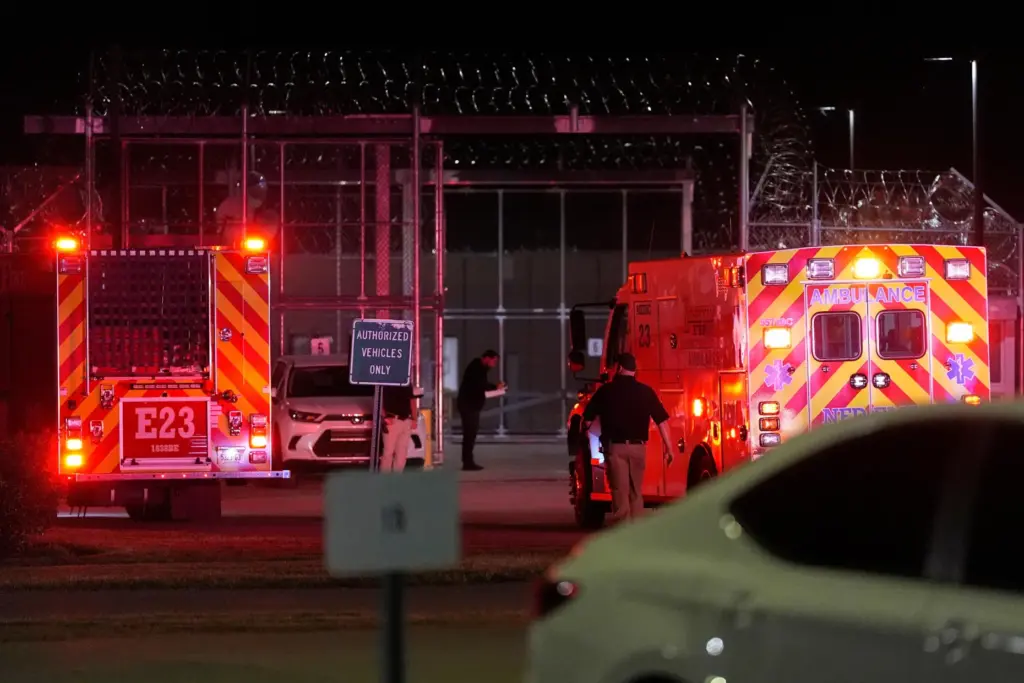 Emergency vehicles arrive at Riverbend Maximum Security Institution after the...