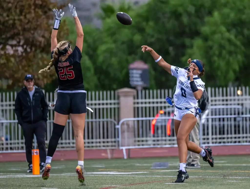 Sierra Canyon quarterback Makena Cook (0) throws the ball during...