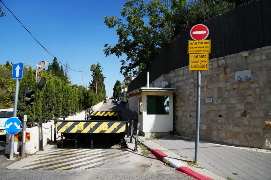 Barricades block the main road leading to British Consulate in east Jerusalem.