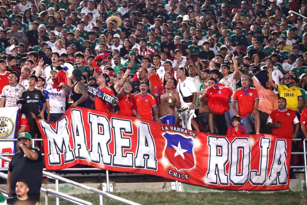 Chile supporters cheer during the first half of an exhibition...