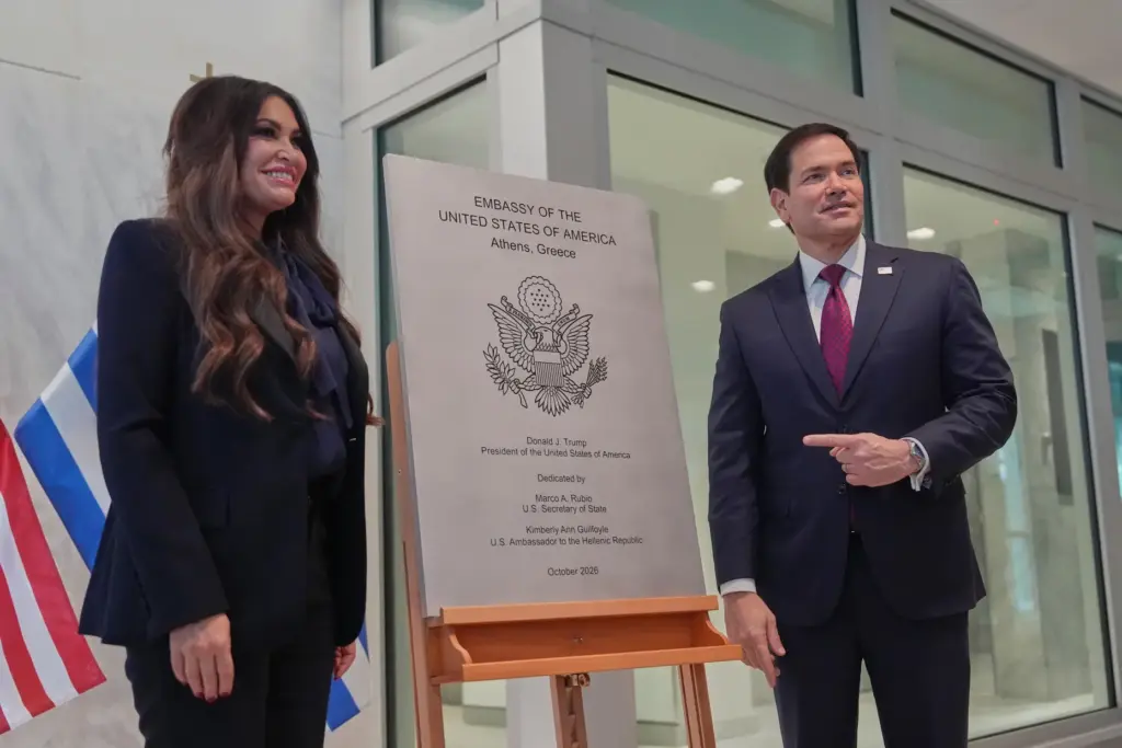 U.S. Secretary of State Marco Rubio right, and U.S. Ambassador...