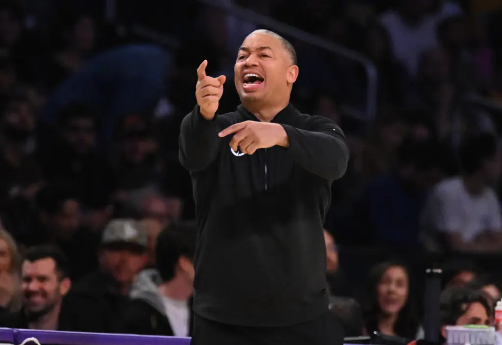 Clippers head coach Tyronn Lue reacts on the sideline during...
