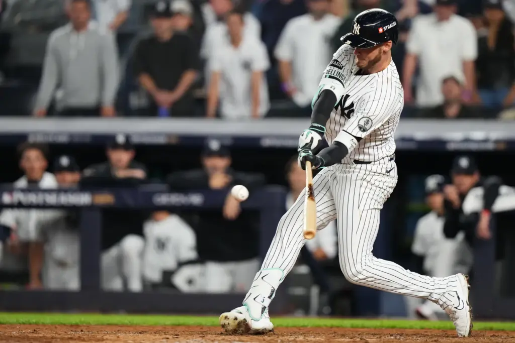 The New York Yankees’ Cody Bellinger hits a three-run home...