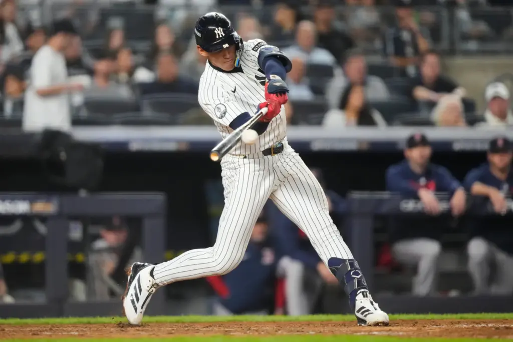 The New York Yankees’ George Lombard Jr. hits an RBI...