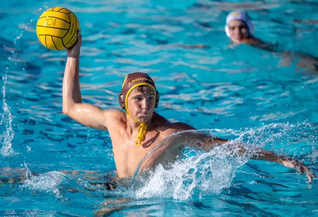 Laguna Hillsâ Will Barney shoots and scores on a penalty...