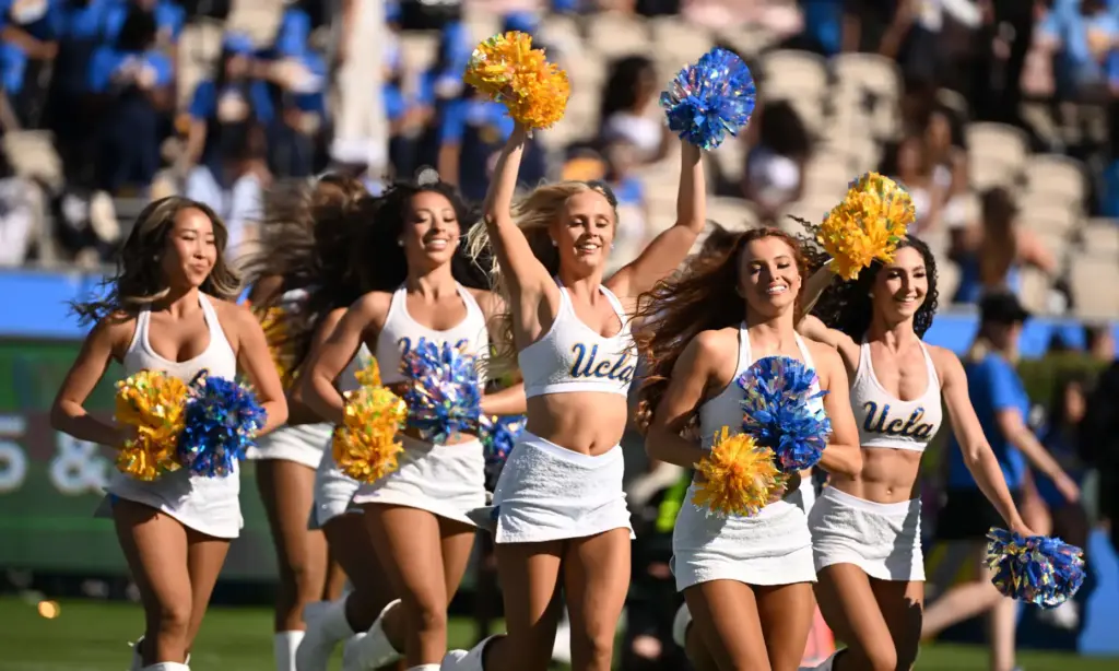 UCLA Bruins cheerleaders in the second half of a NCAA...