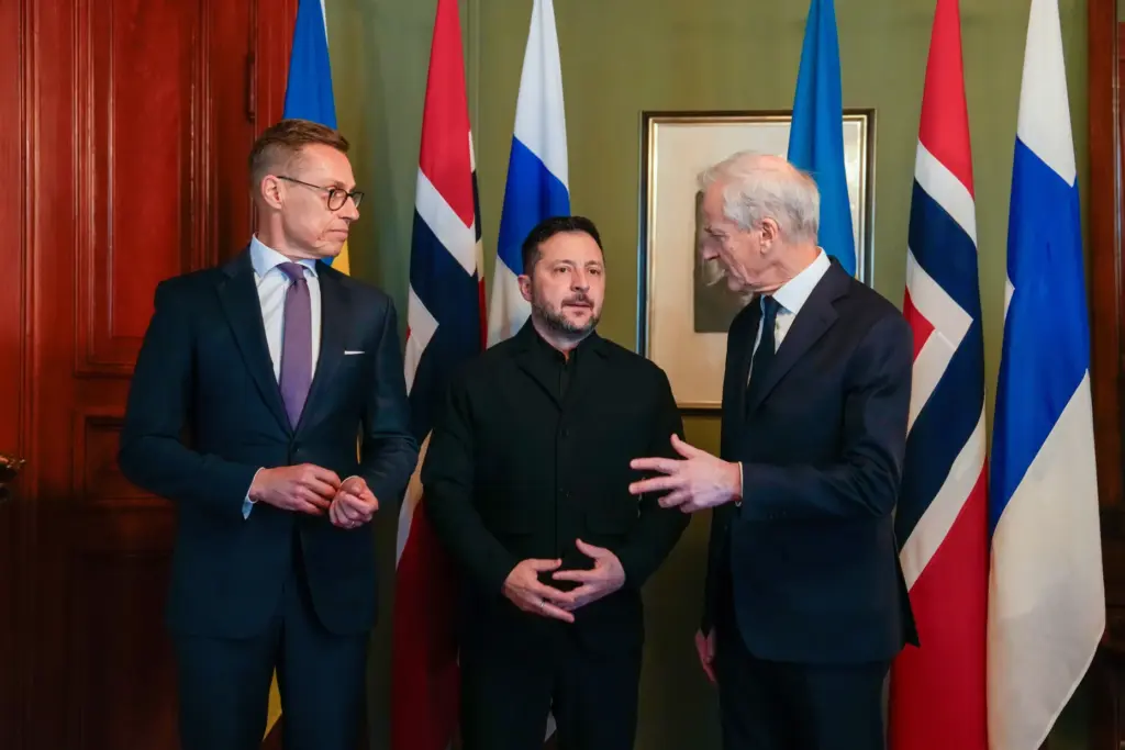 Ukrainian President Volodymyr Zelenskyy meets Norwegian Prime Minister Jonas Gahr StÃ¸re and Finnish President Alexander Stubb.